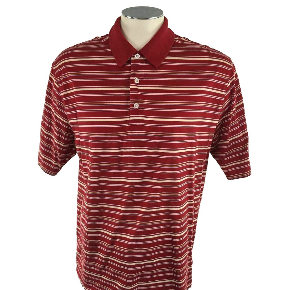 Brooks Brothers Short Sleeve Polo Shirt L‎ Red Stripe Golf Mens